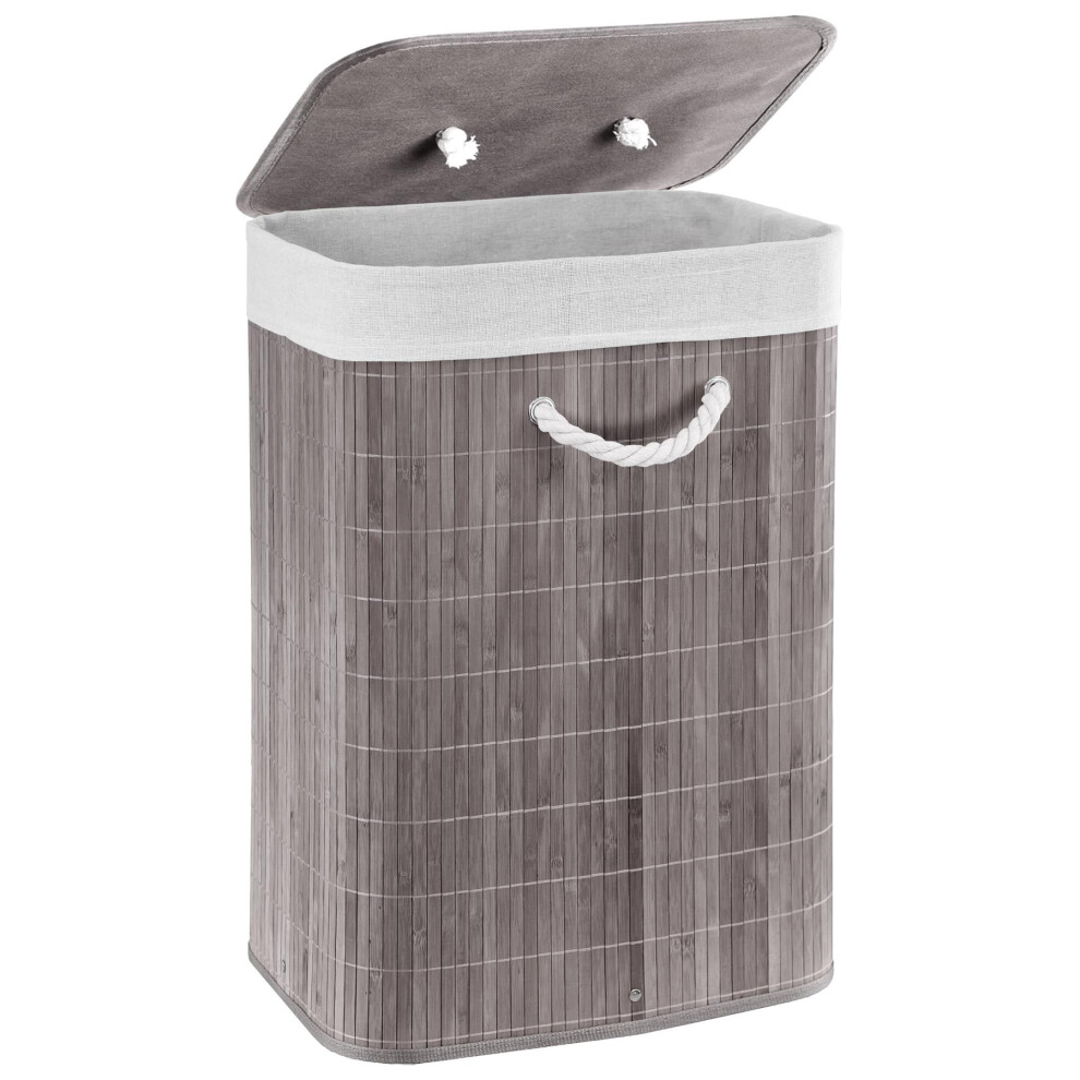 Geezy Bamboo Laundry Basket With Lid Collapsible Washing Laundry Hamper Bin Grey 48L