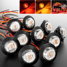 (10pcs) 3/4" Marker Lights LED Truck Trailer Round Side Bullet Light Amber Red 12-24V