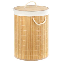 GEEZY Bamboo Laundry Basket with Lid Collapsible Washing Laundry Hamper Bin Round 48L