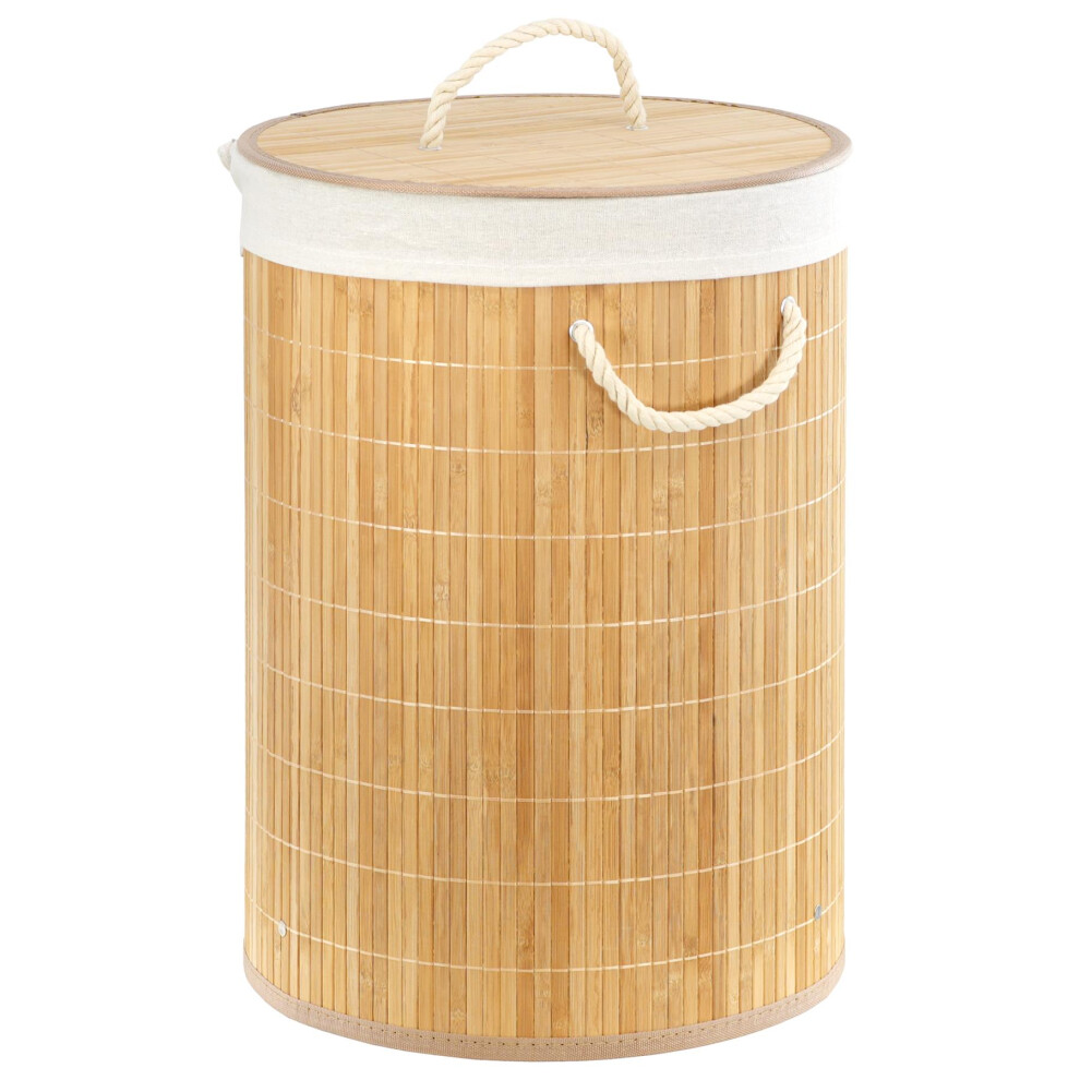 Geezy Bamboo Laundry Basket With Lid Collapsible Washing Laundry Hamper Bin Round 48L