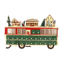 Calendrier de l'Avent en bois Rebecca Mobili en forme de train, avec 24 tiroirs et lumières - Idée cadeau