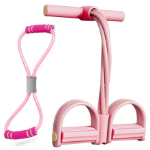 (Pink) 4 Tubes Pedal Pullers Tension Elastic Rope Set Lightweight Stretching Tummy Trimmer for Home Gym