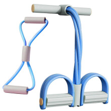 (Gray Blue) 4 Tubes Pedal Pullers Tension Elastic Rope Set Lightweight Stretching Tummy Trimmer for Home Gym