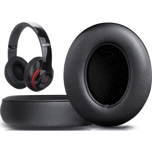 Cuscinetti auricolari di ricambio per cuffie Beats Studio 3 e Studio 2, realizzati in similpelle e memory foam, neri.
