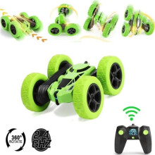 2,4 GHz:n RC-kauko-ohjattava auto, 360 astetta pyörivä kaksipuolinen, 4WD-maastoajoneuvo, lahja lapsille (vihreä)