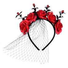 Artificial Rose Flower Hair Headband Hoop Costume Hoop for Halloween Cosplay - Red