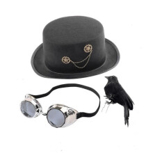 Ylellinen musta steampunk-sylinterihattu ja viralliset punk-lasit miehille ja naisille