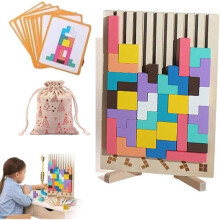 Puzzle impilabile in legno, Tangram 3D con 10 carte, giocattolo antistress, decorazione per la casa per adulti e bambini