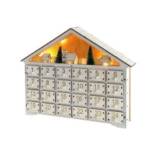 Calendrier de l'Avent en bois blanc - MOBILI REBECCA - 24 tiroirs et lumières