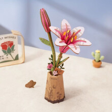 Puzzle 3D en bois - ROBOTIME ROKR Kit mécanique à monter soi-même, motif fleur de lys rose
