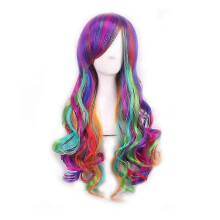 Synthetic Hair Wigs Rainbow Long Full Wavy Curly Party Cosplay