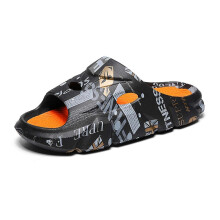 (EU 37, Black) Men's Summer Printed Sandals - Non-Slip Thick Cushion Slides, Outdoor Indoor Comfort Slipper Shoes for Beach & Home