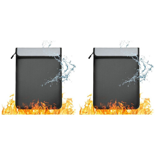 2X Fireproof Document Bag, Waterproof Document Storage Bag with 2 Pockets,Fireproof Money Bag for Cash
