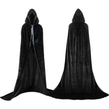 Mantello lungo in velluto con cappuccio per adulti - Costume di Halloween - Nero - Taglia XL