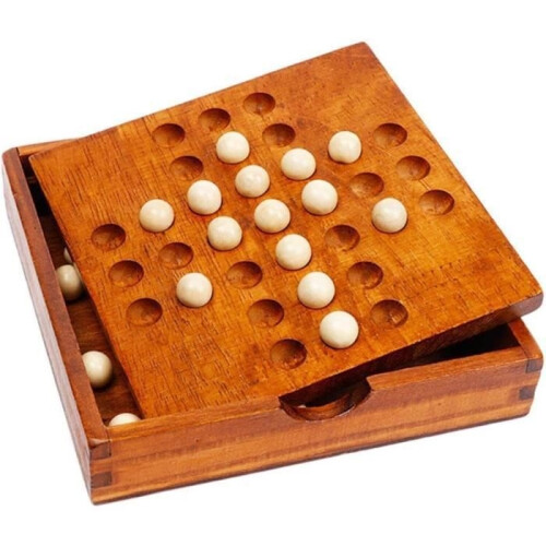 Wooden Solitaire Board Game - Classic - Cognitive Checkers - Main Color: White