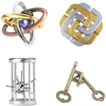 4-Piece Brain Teaser Metal Puzzle, 3D Interlock Unlock Game