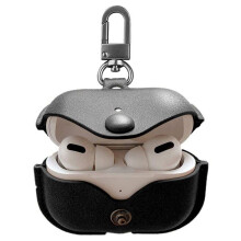 Genuine leather protective case compatible with Apple AirPods Pro 2, wireless charging case with keychain hook