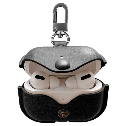 Genuine leather protective case compatible with Apple AirPods Pro 2, wireless charging case with keychain hook