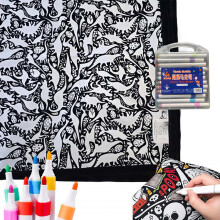 (Dinosaur E) Diy Coloring Blanket Washable Fuzzy Velvet Creative Art Project Painting Blanket With 24 Colored Markers