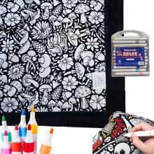 (Mushroom A) Diy Coloring Blanket Washable Fuzzy Velvet Creative Art Project Painting Blanket With 24 Colored Markers