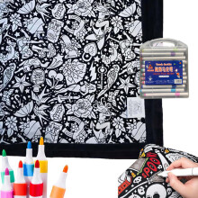 (Flower F) Diy Coloring Blanket Washable Fuzzy Velvet Creative Art Project Painting Blanket With 24 Colored Markers