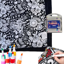 (Flower G) Diy Coloring Blanket Washable Fuzzy Velvet Creative Art Project Painting Blanket With 24 Colored Markers