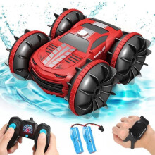 2.4 GHz Amphibious Remote Control Car, Waterproof RC Stunt Car, 4-Wheel Drive, 2 Control Modes for Kids - Red