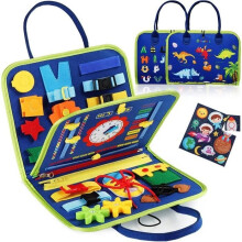 Busy Board Educational Toy for Learning Fine Motor Skills, Portable Board Games for Children, Montessori Activity Board for 3-4 Year
