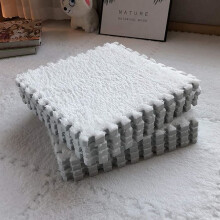 Foam Play Mat - Shaggy Soft Floor Mat for Children - 12 Pieces, White, 30x30cm