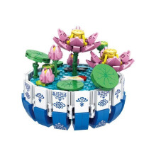 Jeu de construction éducatif - Fleur traditionnelle en blocs avec pot - Jouet d'éveil pour enfants