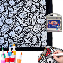 (Halloween I) Diy Coloring Blanket Washable Fuzzy Velvet Creative Art Project Painting Blanket With 24 Colored Markers