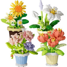 Mini Flower Building Blocks Simulation Sunflower Peony Carnation Lily Flower Construction Bonsai Kit Flower Bouquet Construction