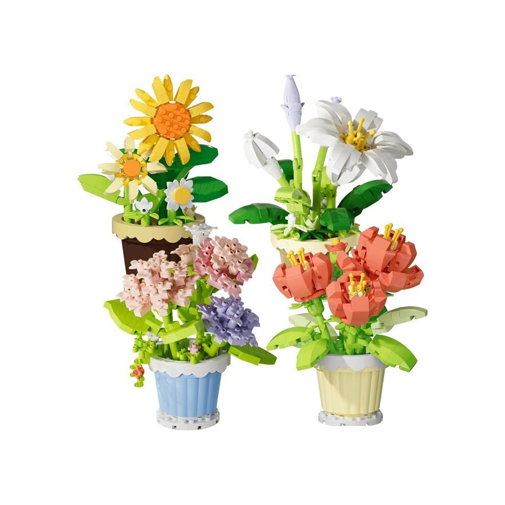 Aihontai Mini Flower Building Blocks Simulation Sunflower Peony Carnation Lily Flower Construction Bonsai Kit Flower Bouquet Construction