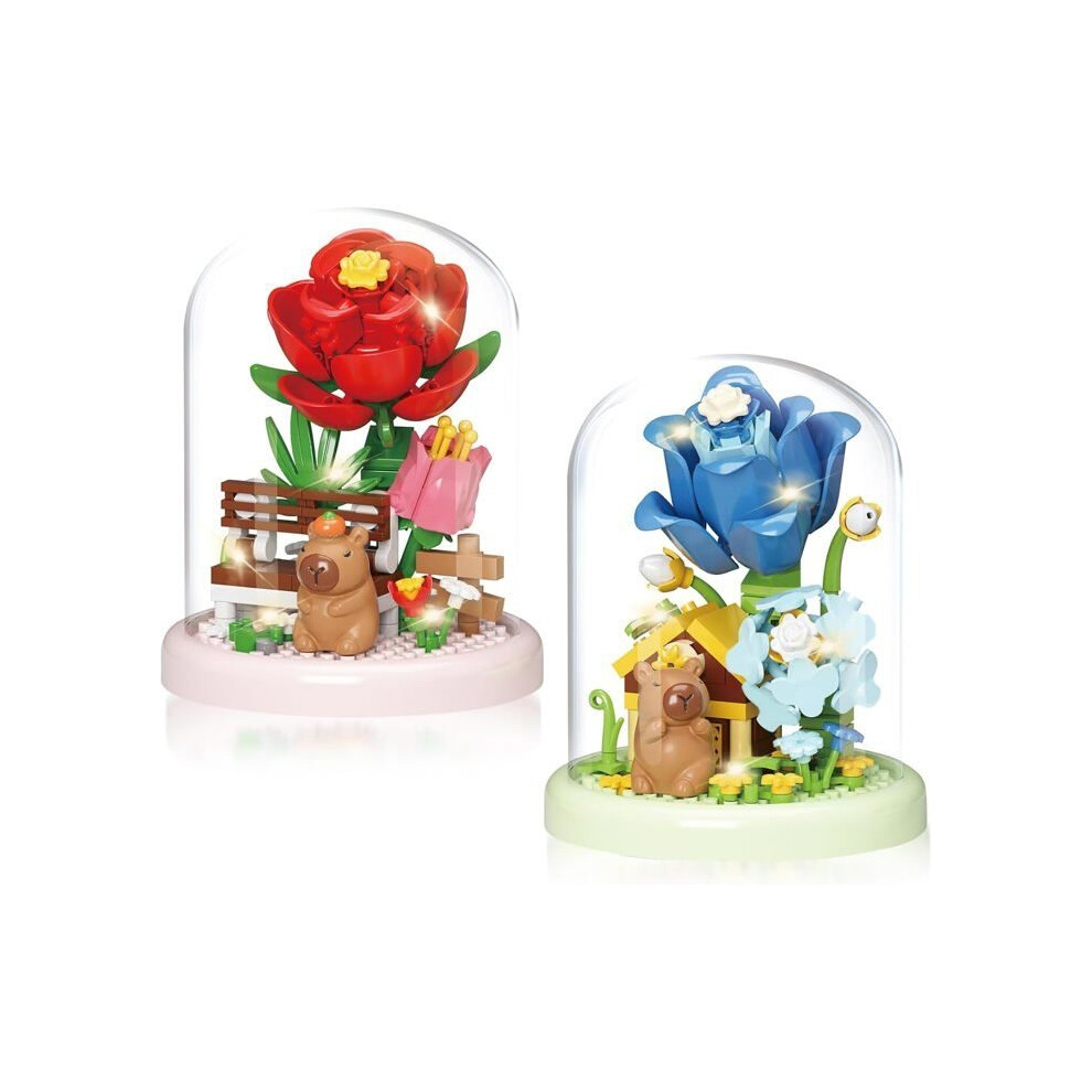 Aihontai Set Of 2 Capybara Flower-Shaped Building Blocks - Diy Construction Toy - Flower Bouquet - Gift For Children