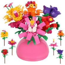 Bouquet créatif en blocs de construction, 6 fleurs en boule, kit à monter soi-même (6+)