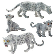 Set di 4 statuette realistiche di leopardo delle nevi in PVC, animali selvatici in miniatura, modellini d'azione per decorazione.