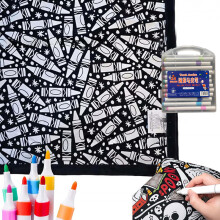 (Crayon C) Diy Coloring Blanket Washable Fuzzy Velvet Creative Art Project Painting Blanket With 24 Colored Markers