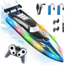 Barca telecomandata, barca da corsa RC ad alta velocità a 2,4 GHz con luce LED, per bambini e adulti, piscina, lago, fiume, blu
