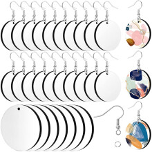 30Pcs Sublimation Blank Earrings Round Board White Earrings Heat Transfer Earrings Unfinished for Jewelry DIY Making