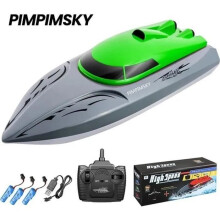 PIMPIMSKY RC Speed Boat Remote Control Toy - Rechargeable Battery - 2.4GHz - 20KM/H - Green