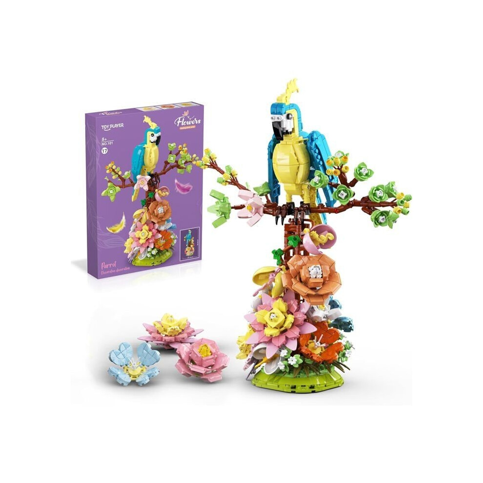 Aihontai Flower Building Block Set With Parrot, Creative Succulent Flower Decoration (1162 Pieces)