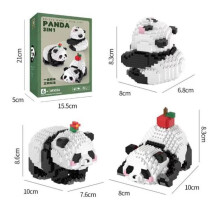 Mini mattoncini da costruzione - Panda con arancia, bomboniere - Giocattolo panda micro blocchi per bambini, mini mattoncini da costruzione