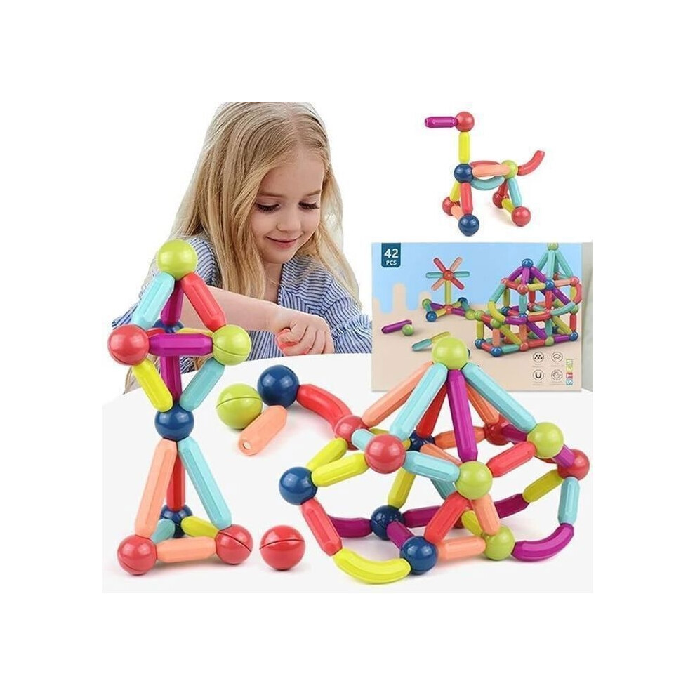 Aihontai Children's Magnetic Building Blocks - Marsee - 42 Pieces Magnetic Balls And Rods - Montessori Toy For Ages 3+