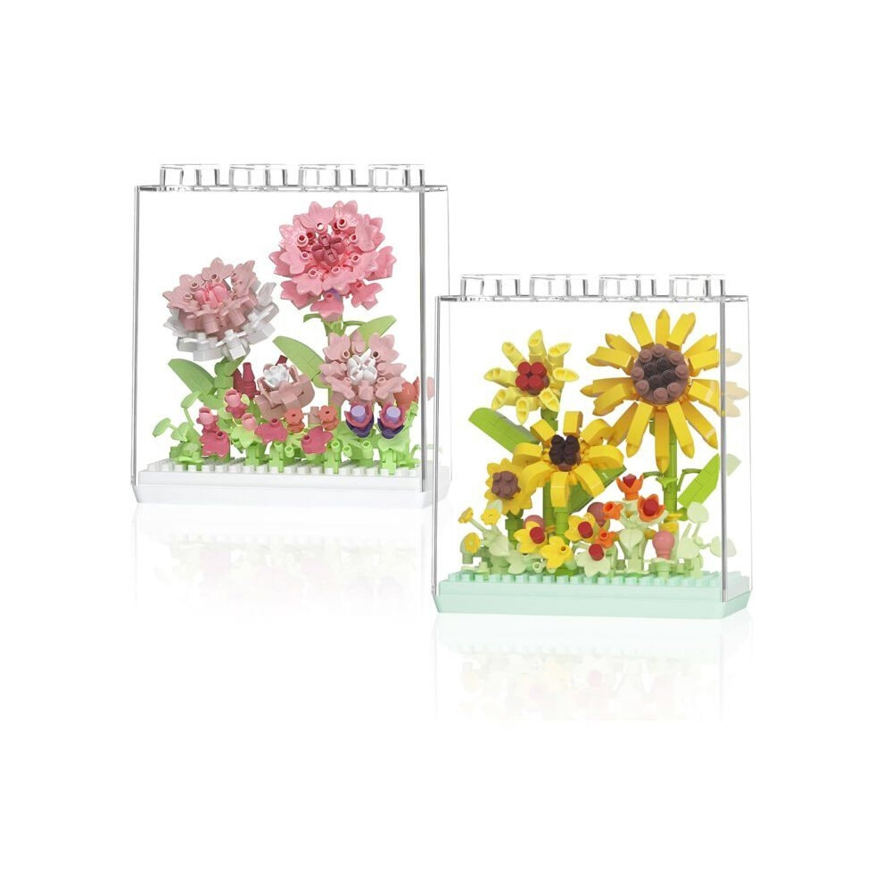 Aihontai 2 Boxes Mini Flower Bouquet Building Blocks Sunflower Eye Flower Blocks (354 Pcs + 355 Pcs) Mini Building Blocks