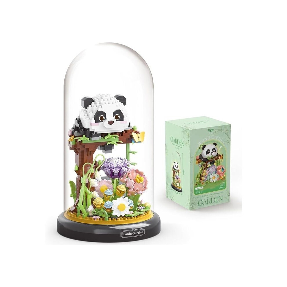 Aihontai Panda Building Blocks With Flowers, Flower And Plant Building Kit With Dust Cover, Mini Collection
