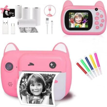 Fotocamera per bambini - 32 GB - Rosa - HD - Stampa istantanea - 4 rotoli di carta