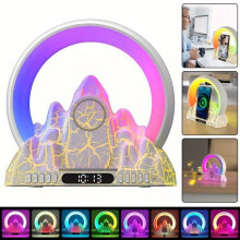 Creative LED table lamp, BT speaker, RGB alarm clock, wireless charger, FM radio, night light, best Christmas gift - White