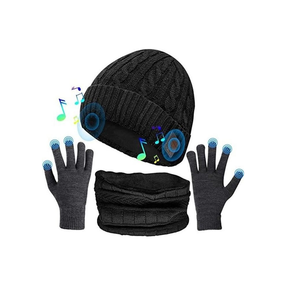 Bluetooth 5.0 Beanie Gift For Men And Women, Wireless Winter Hat With Usb Stereo, Built-In Microphone, Scarf And Gloves Black 9102920995235