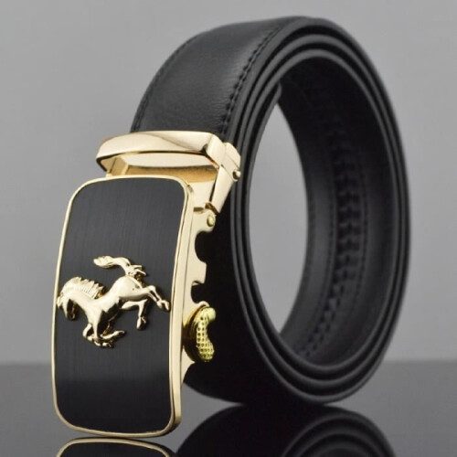 Cowhide leather belt - Jaguar - Black - Classic - Automatic buckle for men