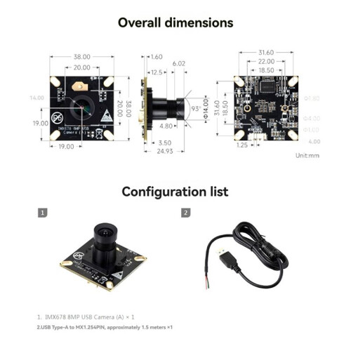 8MP USB Camera Module High-Resolution USB2.0 Output Fixed Focus Compact Design for Various Applications